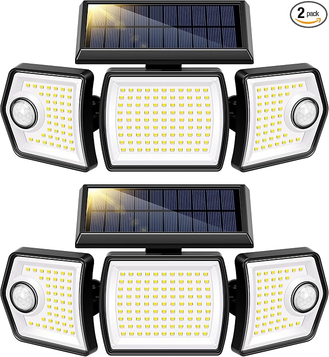 VIVOHOME Linkable Solar Flood Lights Outdoor 2 Packs, Dual Motion Sensor | Solar Lights Outdoor with 3 Heads, 2500LM, IP65 Waterproof, Solar Powered Security Lights for Outside, Yard, Porch, Patio
