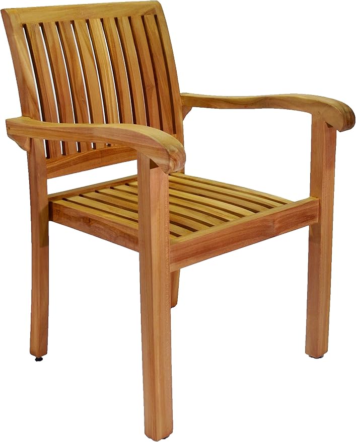 5 PC A Grade Outdoor Patio Teak Dining Furniture Set - 52" Round Table & 4 Naples Stacking Arm Chairs