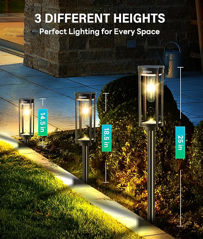 COXSENI Solar Pathway Lights Outdoor Waterproof Warm White, 2 Pack | Bright LED, 3000K, IP65, Solar Powered Landscape Lights for Path, Driveway, Lawn, Patio, Sidewalk, Yard, Walkway
