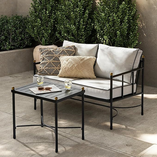 mopio Odelia Outdoor Patio Furniture Set Set of 2, Patio Loveseat with Coffee Table, Outdoor Furniture Conversation Piece for Outside Lounging at Lawn, Front Porch, Balcony, Apartments, Yard