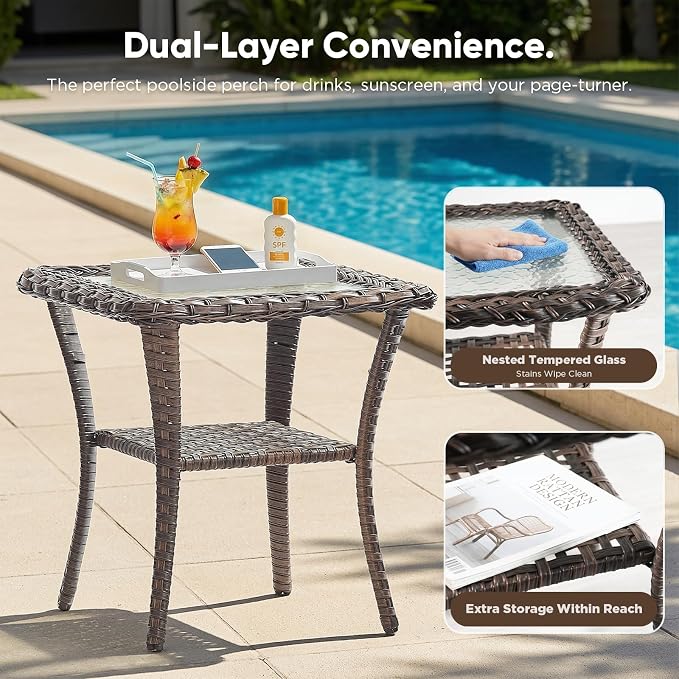 HUMMUH 9-Piece Patio Furniture Set with Upgraded 6" Thick Cushion - High Back Outdoor Swivel Rocker Chairs with 3-Seater Sofa Set of 2,Wicker Outdoor Conversation Set for Deck, Porch, Yard, Poolside
