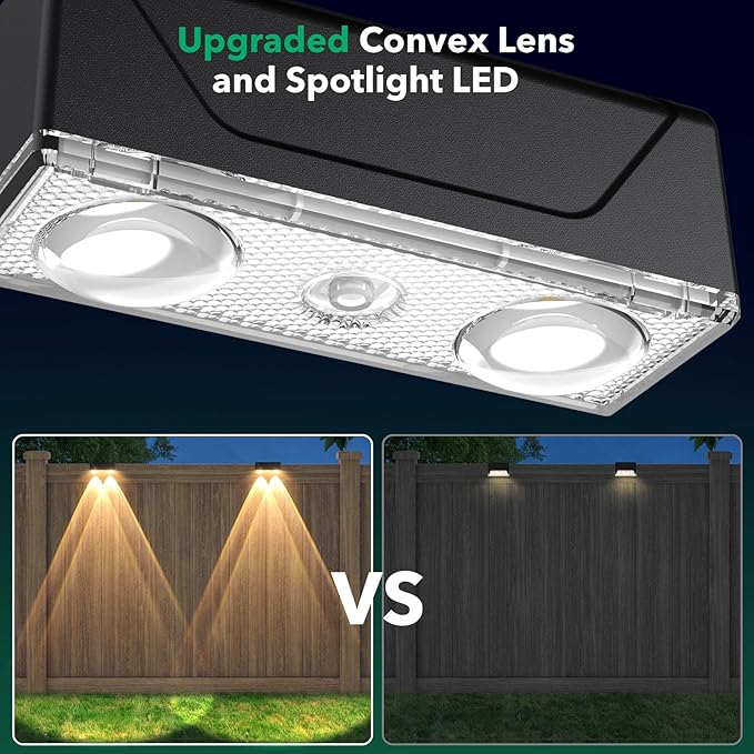 Solar Fence Lights Outdoor - 3 Color Modes(3000K/4000K/6000K), IP55 Waterproof Solar Lights, Fence Light Solar Powered for Outside, Backyard, Railing, Steps, Patio and Wall Lighting（8Pack）