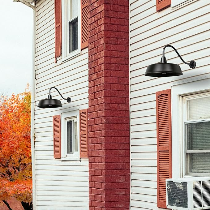 Gooseneck Barn Light, 21inch Dusk to Dawn Black Outdoor Wall Sconce | Weatherproof Steel Exterior Large Lighting Fixture, E26 Base, Easy DIY Install for Porch, Garage, Barn, Farmhouse(1 PC)