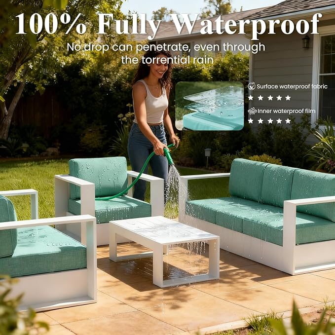 LayinSun Oversized Aluminum Outdoor Furniture, 1 Piece Patio Lovseat Sofa, Deep Seating and Upgraded 6-inch Cushions for Porch, Balcony, Deck