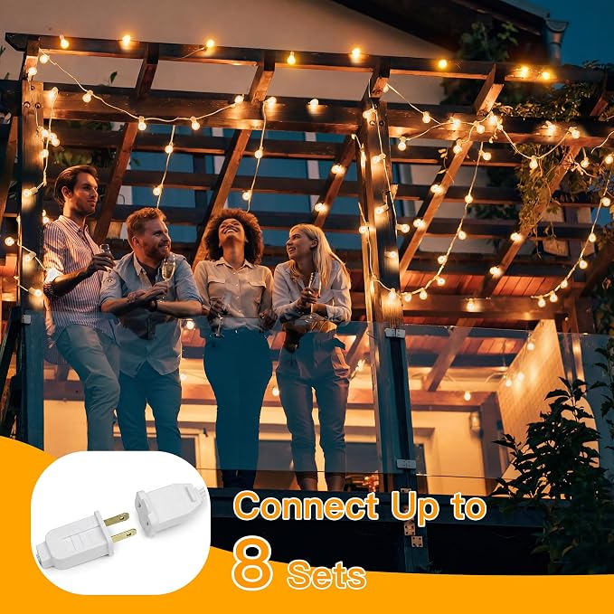 Ollny 100FT Outdoor String Lights, Waterproof Connectable Shatterproof Outside Light with 50 Edison + 3 Spare LED Bulbs Plug in, Patio Lights for Indoor Balcony Porch Camping Deck White