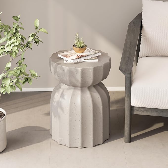 35.43" Concrete Outdoor Table,Modern Round Stone Coffee Table,Waterproof Outdoor Coffee Table for Patio for Terraces, Gardens, Backyards and Living Rooms (White, 13"*13 * 17)
