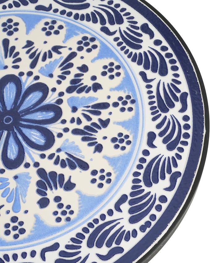 Outdoor Metal Side Table with Ceramic Tile Top Mosaic Patio Side Table and Plant Stand Tables, Round Side End Tables for Yard Porch Balcony Garden, Daisy Purple