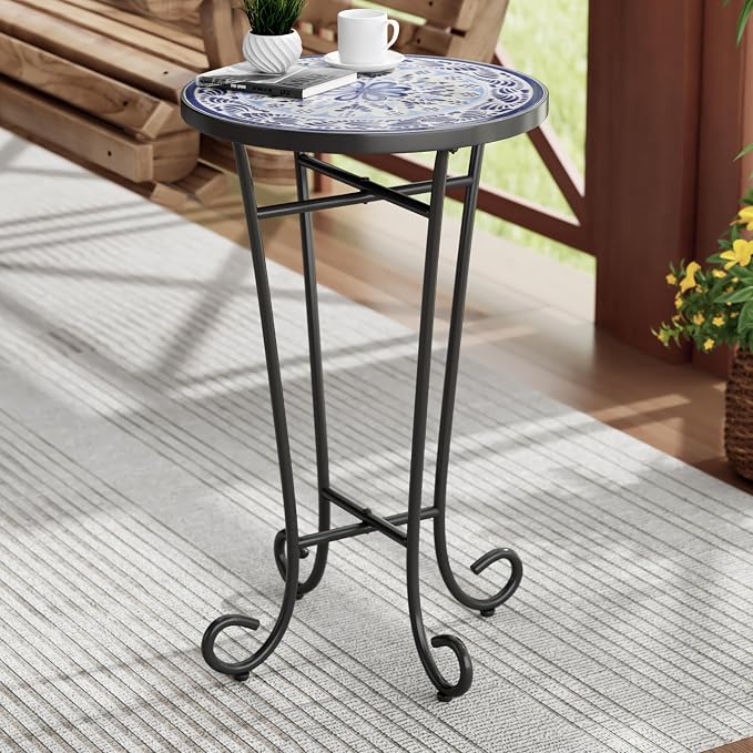 Christopher Knight Home Glady Outdoor Round Side Table, Patio Bistro Table with Ceramic Top and Metal Frame, Small Decorative Accent Table for Patio Garden Porch Balcony, Celadon