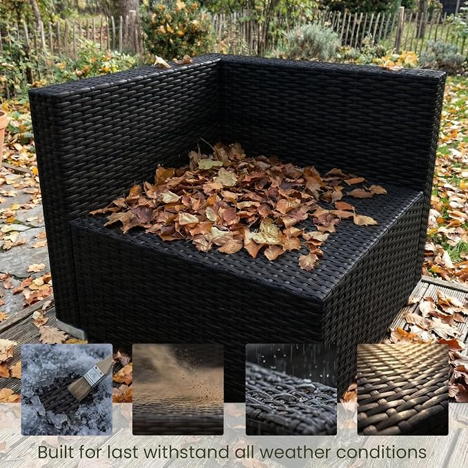 LayinSun 8 Piece Patio Furniture Set with 44" Propane Gas Fire Pit Table, Outdoor Sectional Conversation Set Wicker Rattan Sofa Set with Coffee Table