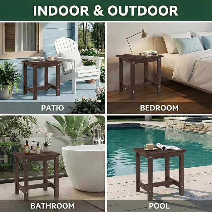 Y&M Outdoor Side Table, HIPS Adirondack Small Single Table, Waterproof Square Outside Table, Balcony Modern End Tables for Patio, Pool, Beach, Porch, Deck, Indoor or Outdoor Use, Coffee