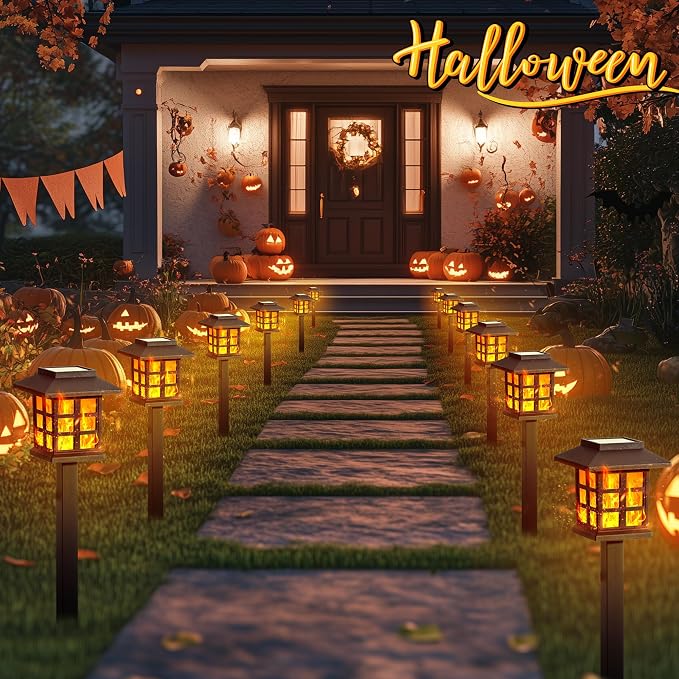 GIGALUMI Solar Lights Outdoor Waterproof 10 Pack, LED Garden Decor | Flickering Flame LED Solar Garden Lights Outdoor Decor, 8 Hours of Landscape Lighting for Garden