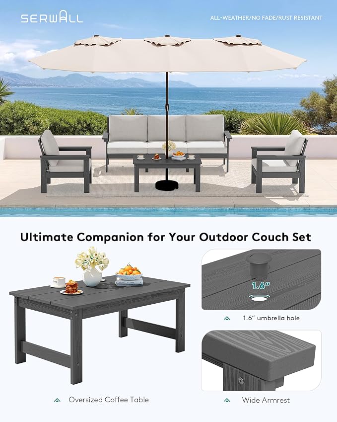 SERWALL HDPE Outdoor Patio Furniture Set with Coffee Table