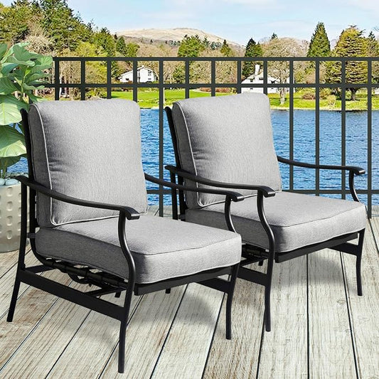 Patio Chairs Bistro Rocking Sofa Chair Modern Outdoor Furniture Set Conversation Sets with 5.1 Inch Thick Seat Cushions (2PCS-2, Grey)