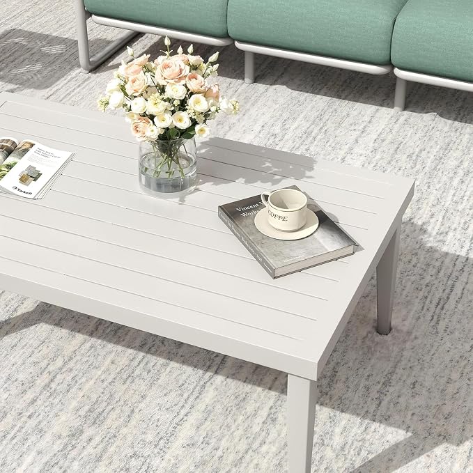6-Piece All-Weather Aluminum Patio Conversation Set, Outdoor Sofa with Coffee Table & Thick Cushions, Modern Garden, Porch Seating for Backyard, Poolside, White