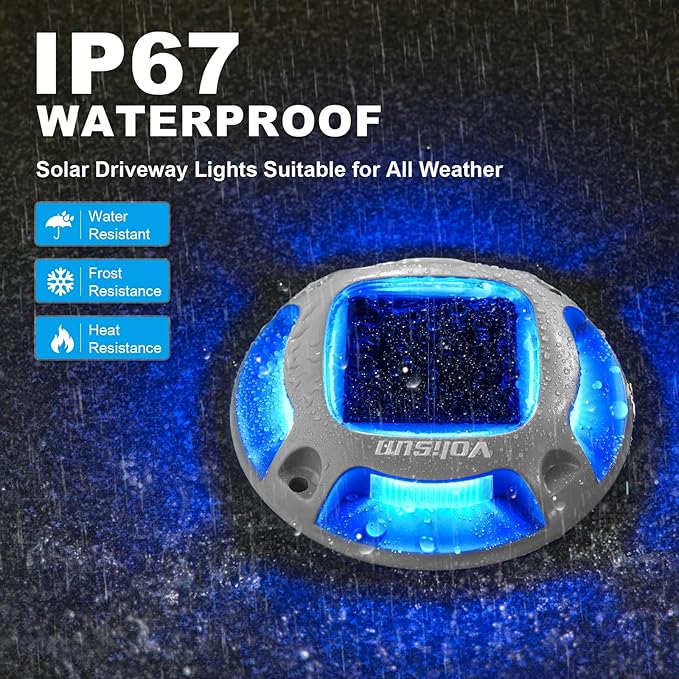 VOLISUN Solar Driveway Marker Lights Dock Marine Led Deck Outdoor 20 Pack | 2 Colors in 1,Solar Powered Waterproof Warning Step Lights for Pathway Garden Sidewalk Walkway (Blue/White)