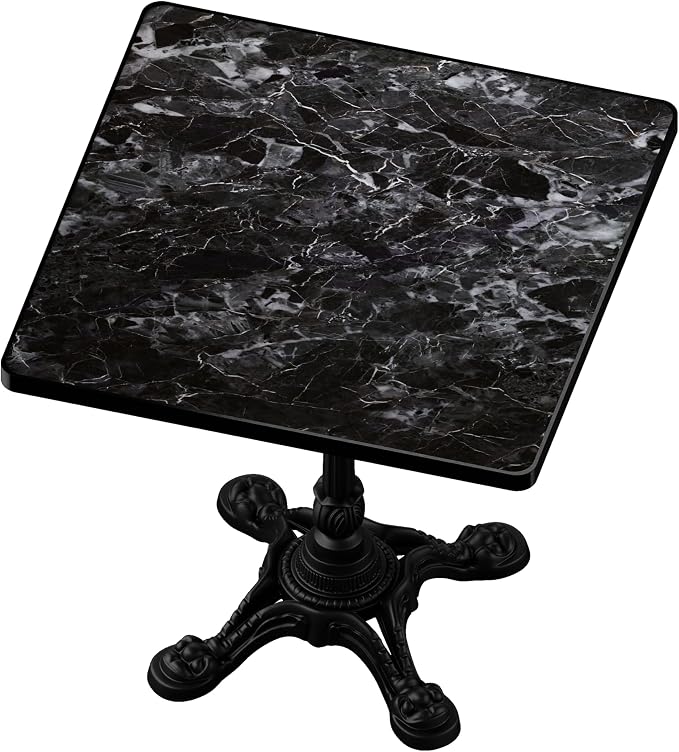 SSLine 31.5" Sintered Stone Dining Table, Marble Top Bistro Table with Heavy-Duty Cast Iron Base, Waterproof Tulip Table for 2-4 Person,Indoor/Outdoor Use for Patio,Cafe,Restaurant (Square-Black)