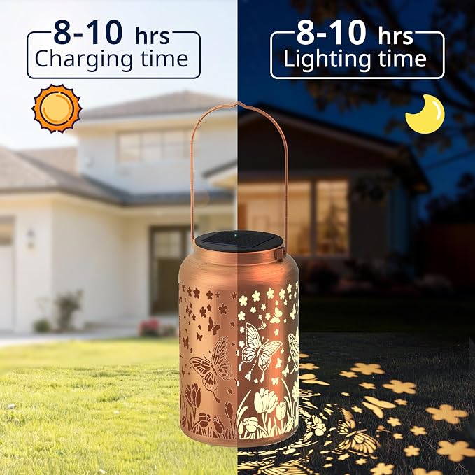 JEJOT Butterfly Solar Lanterns Outdoor Waterproof,Birthday Gift for Women | Gifts for Mom Grandma, Metal Hanging Solar Light for Yard Garden Porch Landscape Deconration-2Pack