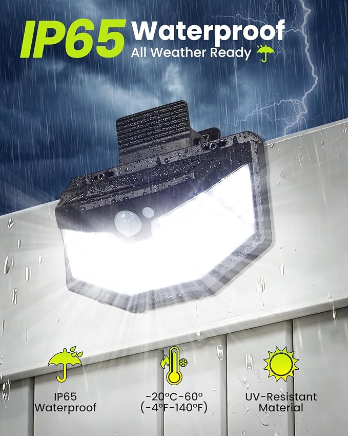 Clip on Solar Lights Outdoor with Motion Sensor, 800LM & 270° Wide Angle Solar Fence Lights Outdoor Waterproof with 115 LEDs, 3 Modes & Portable Security Lights for Chain Link Patio Deck Yard (6Pack)