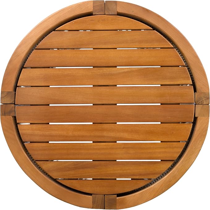 GDFStudio 16.9" Acacia Wood Outdoor Side Table, Patio Accent Table with Handwoven Rope Details, Slatted Design, Boho Minimalist Style, Durable Small Coffee Table for Balcony, Garden, Porch