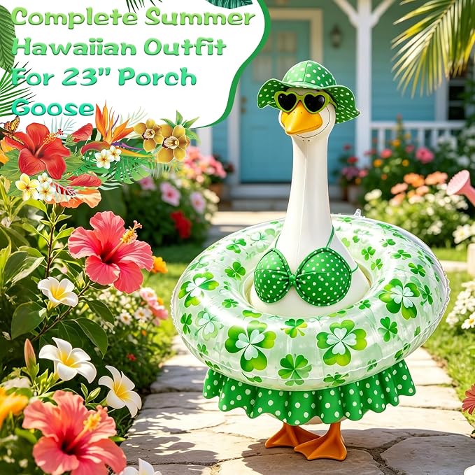 Porch Goose Summer Outfit,Hsummer Porch Goose Outfit,Porch Goose Bikini,Summer Garden Lawn Patio Yard Outdoor Decor (Green)