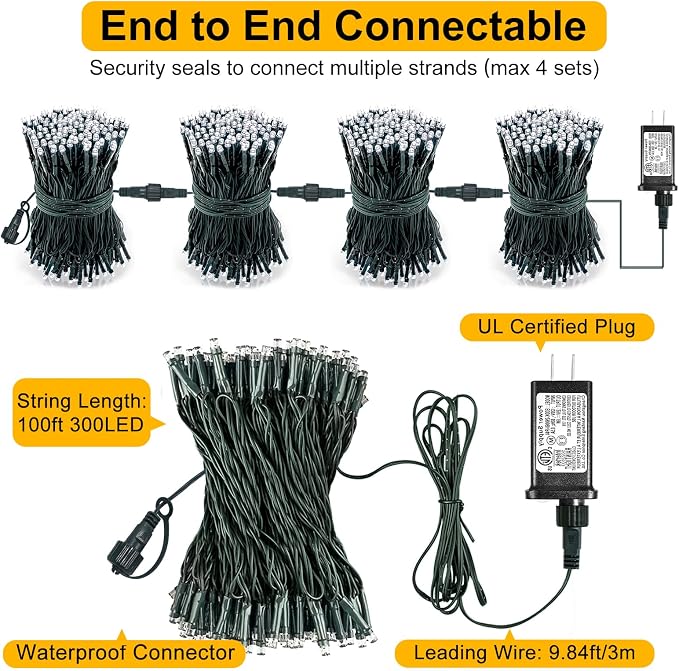 100FT 300LED Christmas Lights Outdoor, Christmas Tree Lights, Pink | Plug in 8 Modes Waterproof Connectable String Lights for Outside Indoor Home Patio Garden Holiday Valentine's Day Decorations