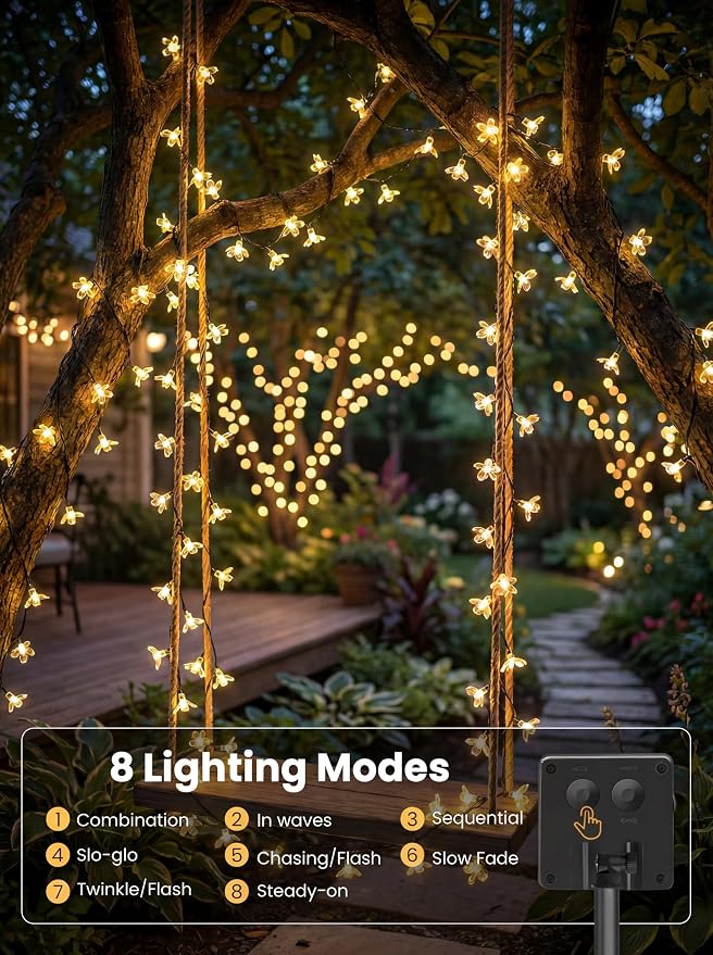 ITICdecor 2 Pack 50 LED Solar String Lights Outdoor Waterproof Flower Solar Lights for Garden Yard Fence Patio Christmas Tree Wedding Party Decor(Warm White)