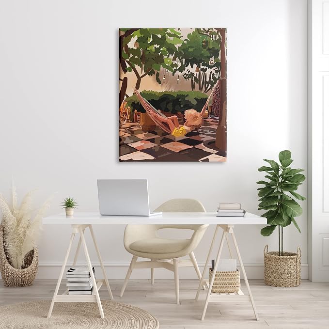 Stupell Industries 'Woman Lounging Hammock Tropical Summer'| Canvas Art | Stupell Industries | 36 x 48 Inches, Easy to Hang and Sturdy, Made in USA, by Amelia Noyes