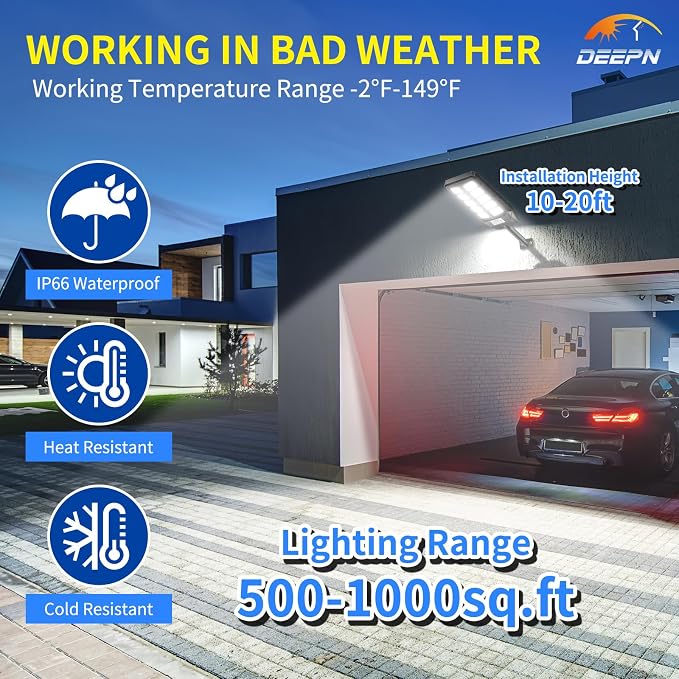 Deepn Solar Lights Outdoor, IP66 Waterproof Street Lights Outdoor, TW001 | 6500K Dusk to Dawn Solar Security Flood Lights Motion Sensor with Remote Control for Yard, Entryway Garage, Porch 1 Pack
