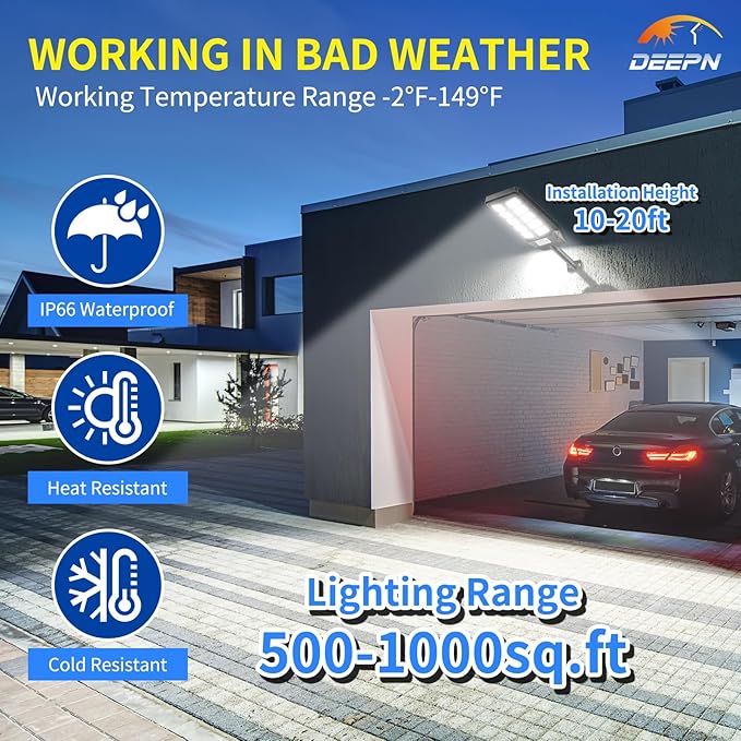 Deepn Solar Lights Outdoor, IP66 Waterproof Street Lights Outdoor, TW001 | 6500K Dusk to Dawn Solar Security Flood Lights Motion Sensor with Remote Control for Yard, Entryway Garage, Porch 4 Pack