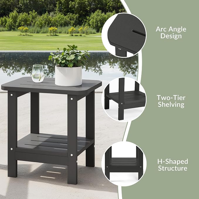 WestinTrends Aruba 2-Tier Outdoor HDPE Modern Adirondack Square Patio Side Table, Gray