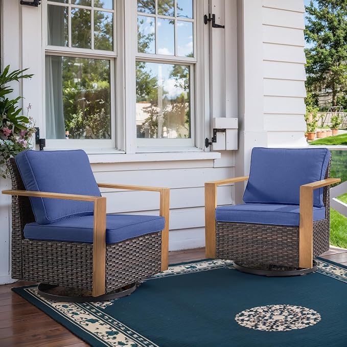 Belord Outdoor Swivel Rocker Chairs Set of 2 with Metal Wide Armrests, Patio Wicker Chairs, Glider Furniture for Porch Deck Sunroom Backyard