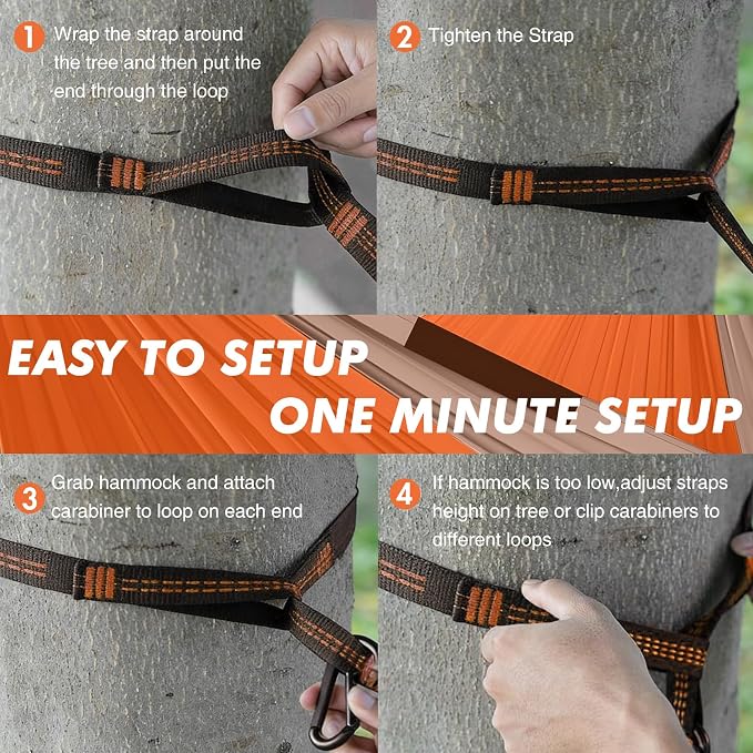 Adult Double Camping Hammock, 10ft x 6.5ft (300x200cm), Orange and Gray, 210T Nylon, 500 Lbs Weight Capacity, Portable with Storage Bag, d-Rings & Wide Straps, Breathable & Durable for Outdoor, Campin