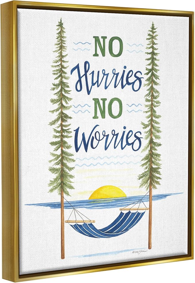 Hammock Scene Coastal Lakehouse Calm, 24 x 30 Inch Canvas in Floater Frame | Stupell Industries · By Deb Strain · Ready to hang · Easy lake house decor · Made in USA