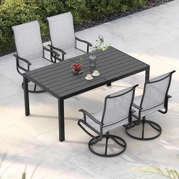 PIZZELLO 5-Piece Outdoor Patio Dining Set with 4 Swivel Patio Chairs and 59"x 35" Rectangular Dining Table, All Weather Patio Dining Furniture Set for Backyard, Garden, Deck and Poolside