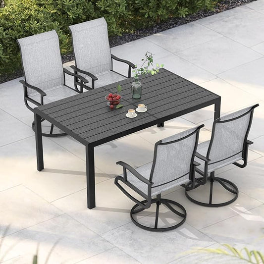 PIZZELLO 5-Piece Outdoor Patio Dining Set with 4 Swivel Patio Chairs and 59"x 35" Rectangular Dining Table, All Weather Patio Dining Furniture Set for Backyard, Garden, Deck and Poolside