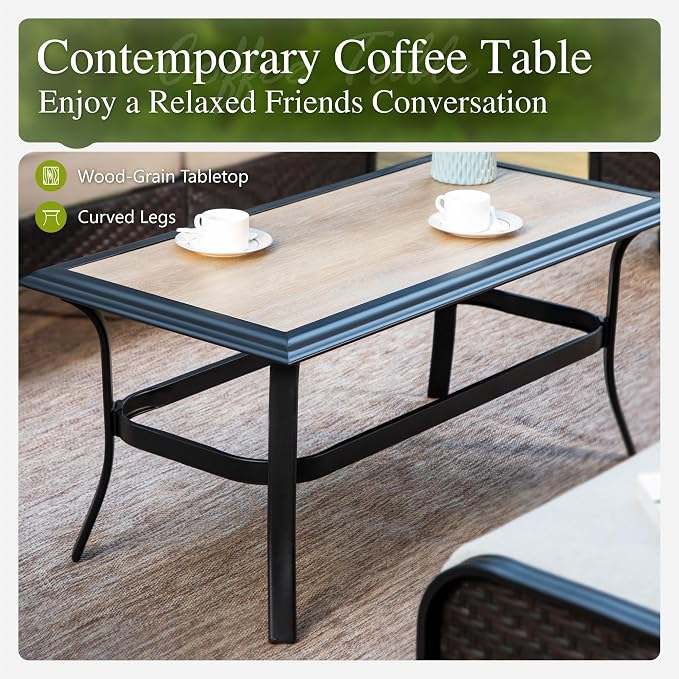 Sophia & William Patio Furniture Set, 5 Piece Metal Outdoor Conversation Set with 3-Seater Outdoor Couch, 2 Sofa Chairs, 1 Loveseat,1 Coffee Table for Outdoor Seating, Backyard, Porch(Navy)