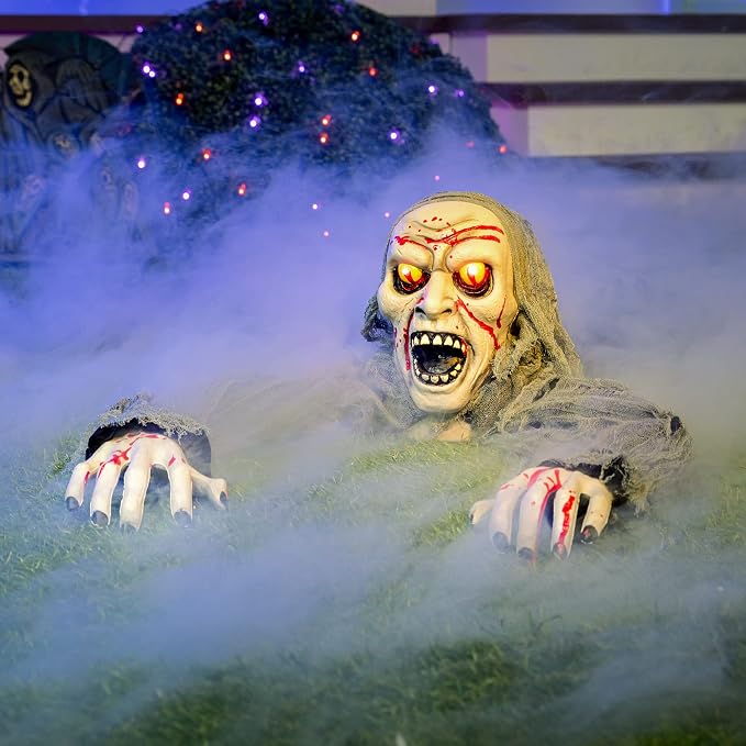 JOYIN Halloween Decorations Outdoor Light-Up Zombie Groundbreaker with bloodstain and Creepy Sound for Halloween Outside Decor, Lawn, Yard, Patio, Graveyard Decoration, Haunted House Prop