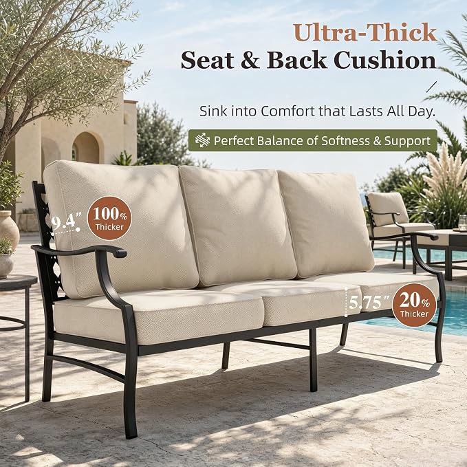 HERA'S HOUSE 7 Piece Patio Furniture Set, 2 x Swivel Chair, 2 x Fixed Chair, 2 x Ottoman, 1 x 3-Seat Sofa, All Cushioned Outdoor Conversation Set for Lawn Garden Backyard, Grey