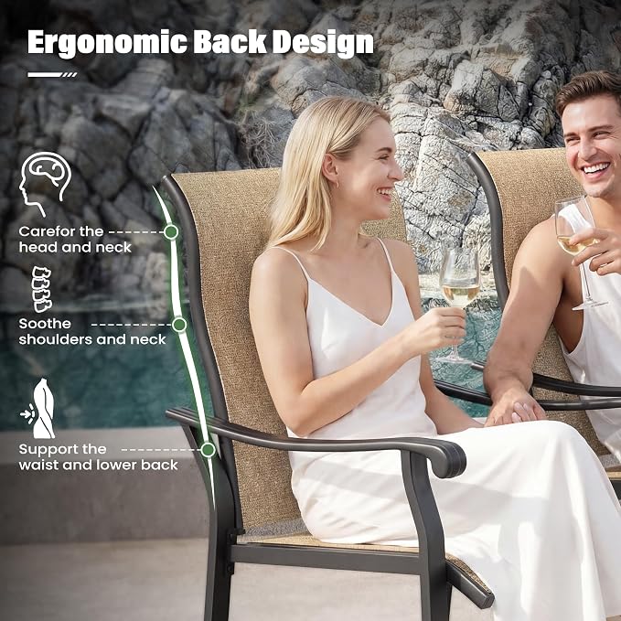 UDPATIO 7 Piece Patio Dining Set for 6, Patio Outdoor Table and Chairs, 59"×38" Black Table with Umbrella Hole, Brown Patio Chairs, Patio Table with Chairs, Outdoor Dining Set for Backyard, Deck