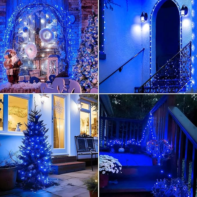 Lomotech Solar Fairy Lights Outdoor, 2 Pack Total 66ft 200 LED,Blue | Solar String Lights Waterproof 8 Modes Twinkle Lights for Outdoor, Patio, Garden, Yard, Party, Wedding, Tree Decoration
