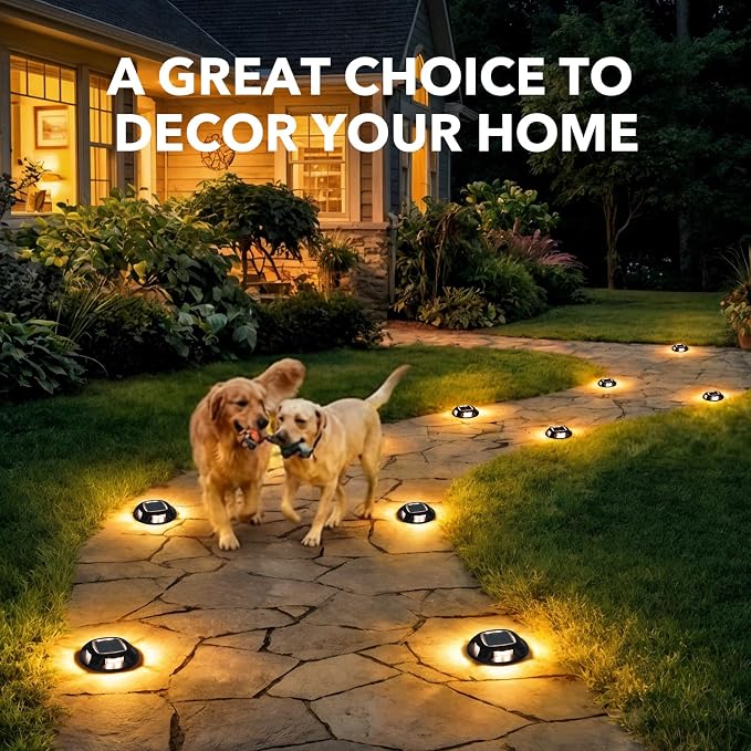 AGPTEK Solar Driveway Lights Outdoor 12 Pack, 2 Color Modes LED Deck Dock | Marine Waterproof Driveway Marker Lights for Step Sidewalk Stair Garden Pathway Walkway Yard (Warm White/Cool White, Black)