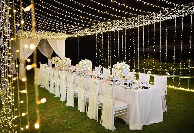 Solhice LED Curtain Lights Outdoor 30ft x10ft, 720 LED Plug in Hanging String Lights Indoor, Twinkle Light Backdrop for Outside Wedding Bedroom Décor, Warm White (Not Connectable)