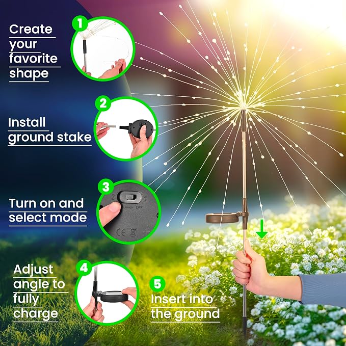GIGALUMI 2 Pack Solar Firework Lights Outdoor, Halloween Decor, Green | 120 LEDs, Fairy Design, Waterproof, Garden Decor, Solar Powered for Yard, Pathway, Flowerbed, Planter, Balcony, Gifts for Mom