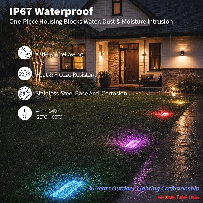 4x8 Solar Ground Lights, 12-Color Paver Light, RGB-W, 6Pack | Outdoor Waterproof, Recessed Lighting Bricks, Color Changing, Driveway, Pathway, Landscape, Heavy Duty, Car Weight Bearing