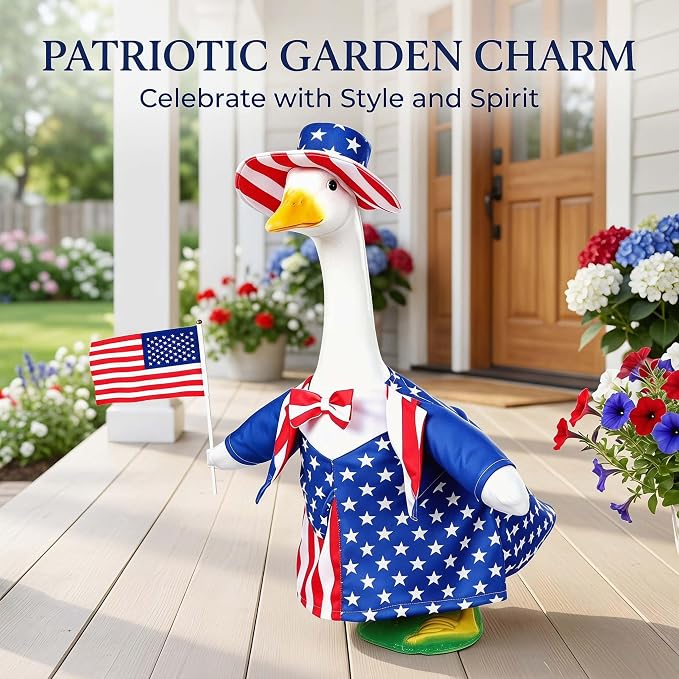 Go Ho Patriotic Porch Goose Outfit, American Flag 4th of July Clothes for 23 Inch Porch Goose Statue, Independence Day Costume Set, 250th Anniversary USA Outdoor Lawn Garden Yard Patio Decoration