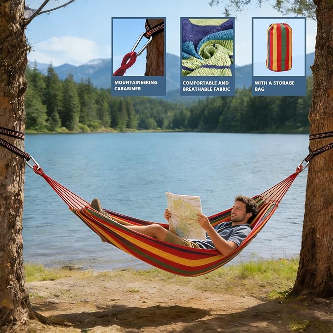 Outdoor Amacas Garden Camping Hammocks Portable for Patio Yard Porch Travel | Hammock Nylon Hiking Beach Backpack Survival Travel- Up to 300lbs with Tree Straps