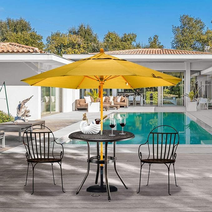 VINGLI 32" Outdoor Dining Table, Round Patio DiningTable with Umbrella Hole, Cast Aluminum Outdoor Bistro Table Patio Furniture Garden Table (Bronze, 32" Dia x 29 H) (Bronze)