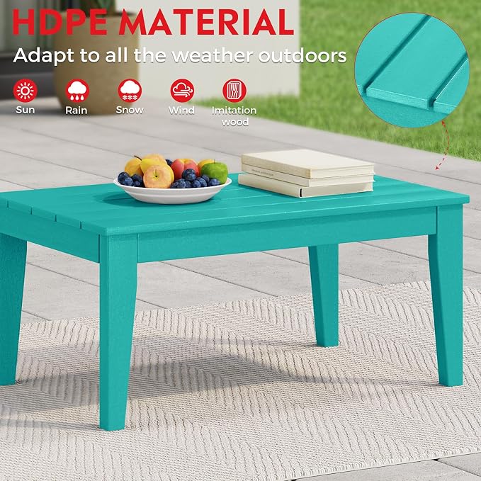 Costaelm Adirondack Outdoor Coffee Table, HDPE Drink Table Weather Resistant, Patio Porch Accent Balcony Table Outdoor End Table for Pool, Seaside, Backyard, Turquoise