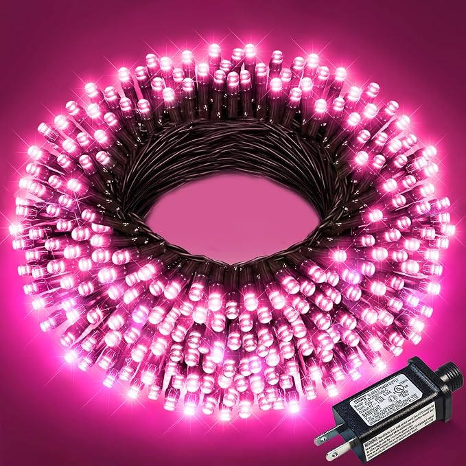 Pink Christmas Lights Outdoor, 66FT 200 LED Christmas Tree Lights | Waterproof 8 Modes Connectable String Lights for Outside Indoor Bedroom Home Patio Yard Party Holiday Decorations