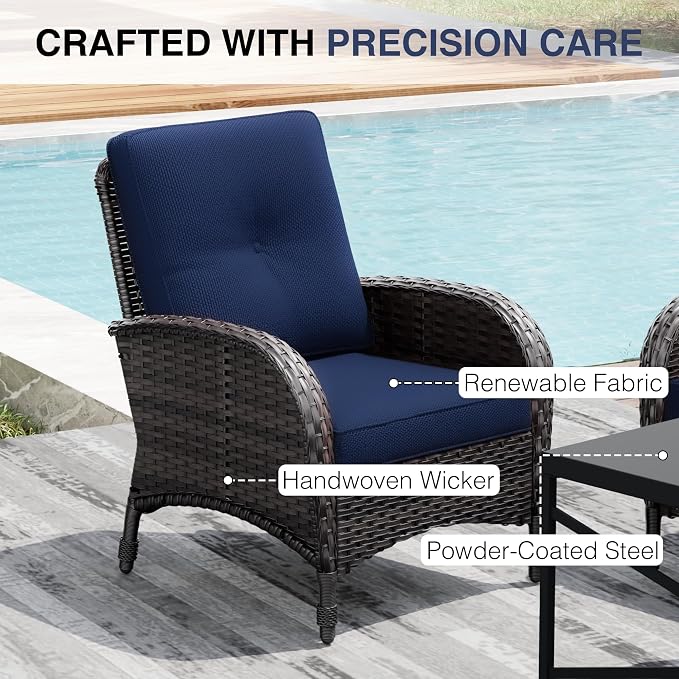 Joyside Wicker Patio Chairs, 3 Piece Rattan Outdoor Furniture with Thickened Cushions, High Back, Deep Seating, Wide Armrest, Outdoor Chairs for Porch, Deck